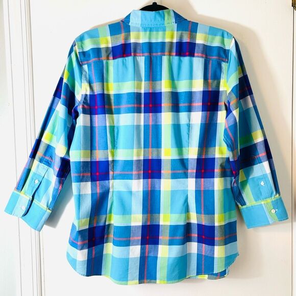 Chaps L No-Iron cotton plaid 3/4 sleeve paisley print cuffs button up shirt - Picture 6 of 13